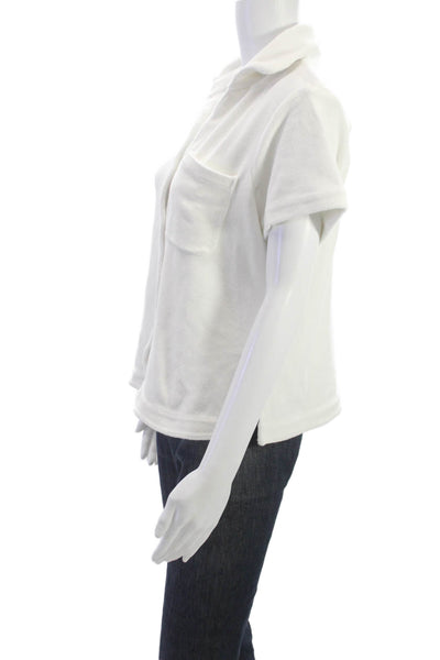 Frankies Bikinis Womens White Collared Short Sleeve Button-Up Top Size S