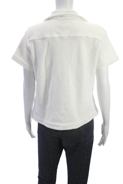 Frankies Bikinis Womens White Collared Short Sleeve Button-Up Top Size S