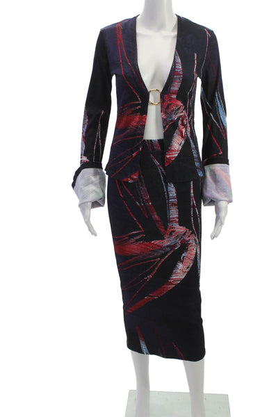 Louisa Ballou Womens Skirt Suit Multicolor Floral Size M