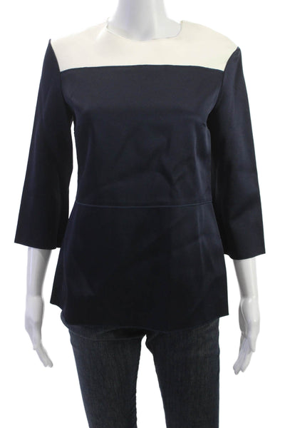 Derek Lam Womens Basic Colorblock Acetate Blouse 3/4 Sleeve Blue Size 0