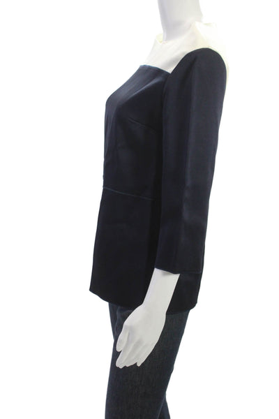 Derek Lam Womens Basic Colorblock Acetate Blouse 3/4 Sleeve Blue Size 0