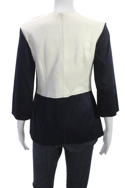 Derek Lam Womens Basic Colorblock Acetate Blouse 3/4 Sleeve Blue Size 0