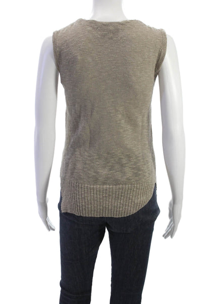 Roi Womens Beige Cotton Linen V Neck Lace Up Sleeveless Basic Vest Size XS