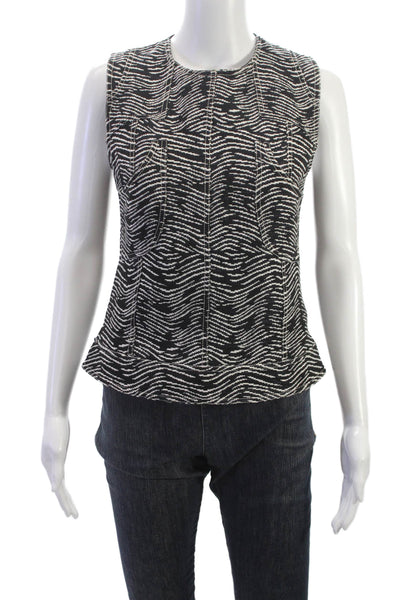 Derek Lam Womens Animal Print Sleeveless Crew Blouse Black Zip Size 2