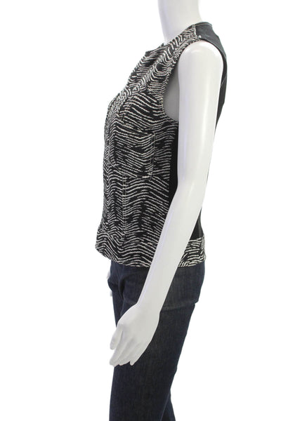 Derek Lam Womens Animal Print Sleeveless Crew Blouse Black Zip Size 2