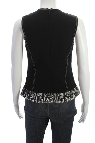 Derek Lam Womens Animal Print Sleeveless Crew Blouse Black Zip Size 2