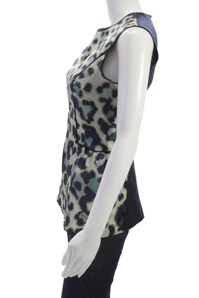 Derek Lam Women Basic Silk Animal Print Sleeveless Round Neck Zip Blouse Size 0