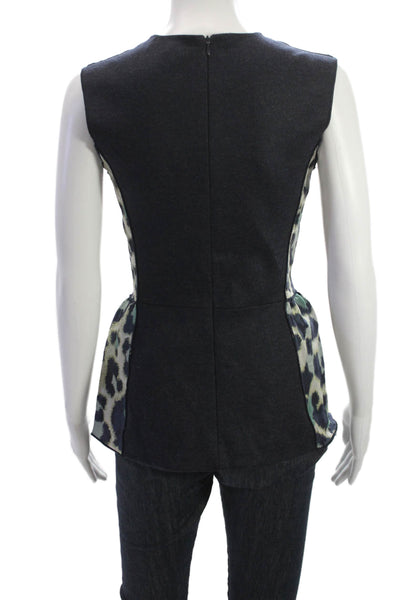 Derek Lam Women Basic Silk Animal Print Sleeveless Round Neck Zip Blouse Size 0
