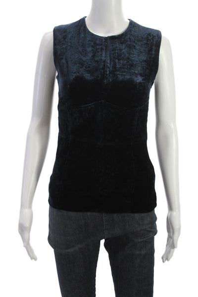 Cedric Charlier Women Basic Sleeveless Tank Blue Viscose Zip Round Neck Size S