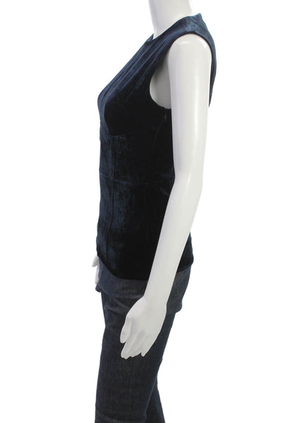 Cedric Charlier Women Basic Sleeveless Tank Blue Viscose Zip Round Neck Size S