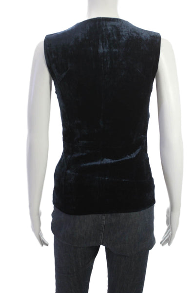 Cedric Charlier Women Basic Sleeveless Tank Blue Viscose Zip Round Neck Size S