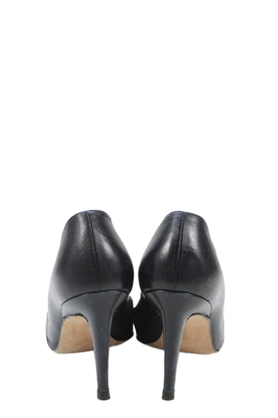 Manolo Blahnik Womens Stiletto Pointed Toe Leather Lizzard Trim Pumps Navy 35.5