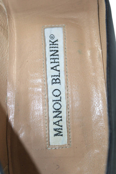 Manolo Blahnik Womens Stiletto Pointed Toe Leather Lizzard Trim Pumps Navy 35.5