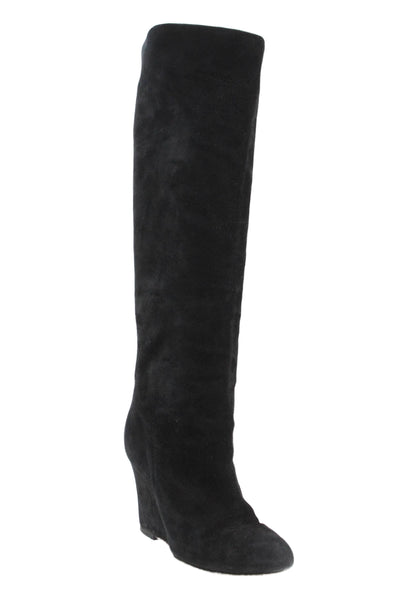 Christian Louboutin Womens Wedge Heel Knee High Boots Black Suede Size 36.5