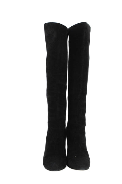 Christian Louboutin Womens Wedge Heel Knee High Boots Black Suede Size 36.5