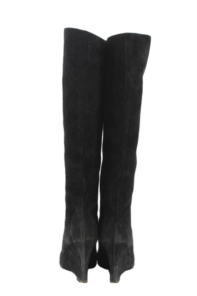 Christian Louboutin Womens Wedge Heel Knee High Boots Black Suede Size 36.5
