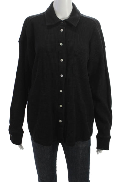 Donni Women Basic Black Collared Long Sleeve Button-Up Organic Cotton Size S