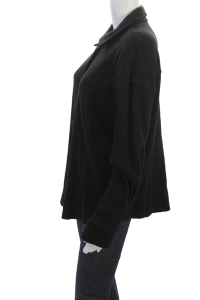 Donni Women Basic Black Collared Long Sleeve Button-Up Organic Cotton Size S