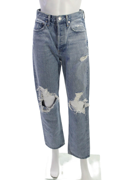 Agolde Womens Straight Jeans Blue High Rise 28 Inseam 100% Cotton Size 24