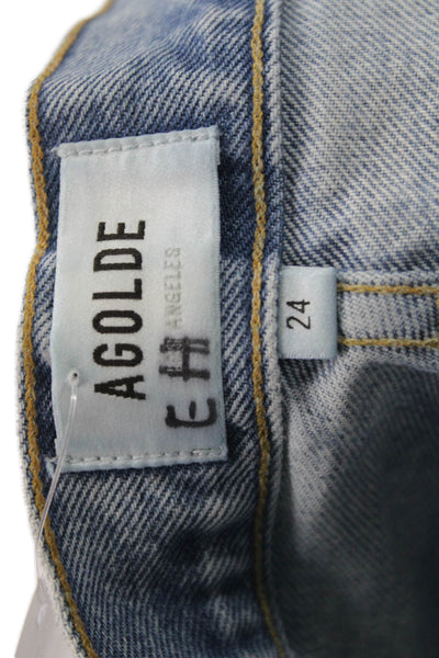 Agolde Womens Straight Jeans Blue High Rise 28 Inseam 100% Cotton Size 24