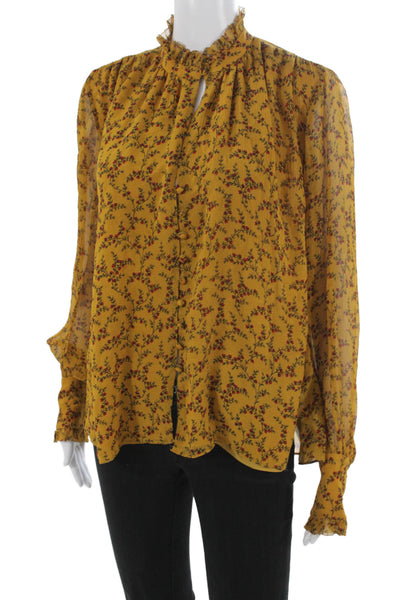 Jonathan Simkhai Women Silk Floral High Neck Long Sleeve Button Blouse Size M