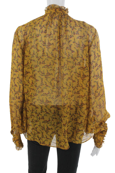 Jonathan Simkhai Women Silk Floral High Neck Long Sleeve Button Blouse Size M