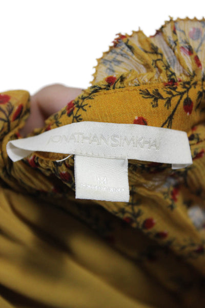 Jonathan Simkhai Women Silk Floral High Neck Long Sleeve Button Blouse Size M