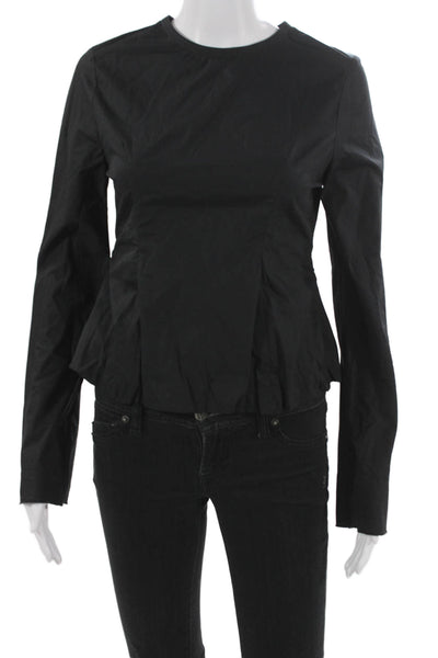 Tela Women Basic Black Blouse Long Sleeve Round Neck Cotton Size S