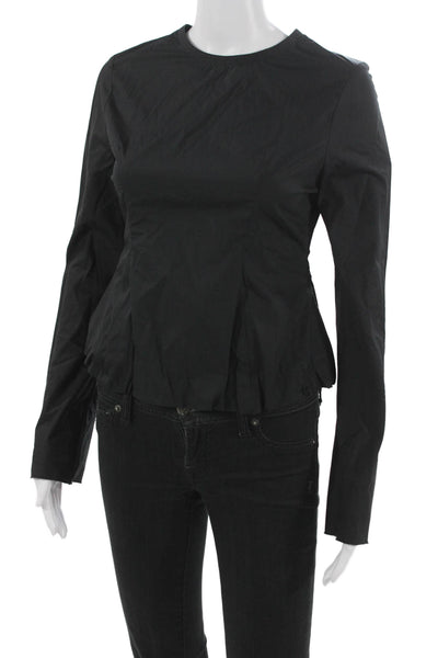 Tela Women Basic Black Blouse Long Sleeve Round Neck Cotton Size S
