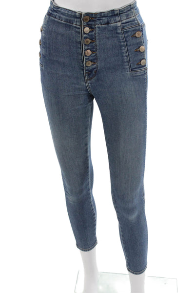 J Brand Womens Skinny Jeans High Rise Cotton Blue Button Size 24
