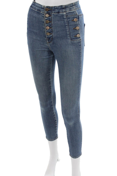 J Brand Womens Skinny Jeans High Rise Cotton Blue Button Size 24
