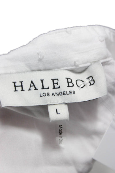 Hale Bob Women Mini V-Neck Geometric Cotton Dress White Long Sleeve Size L