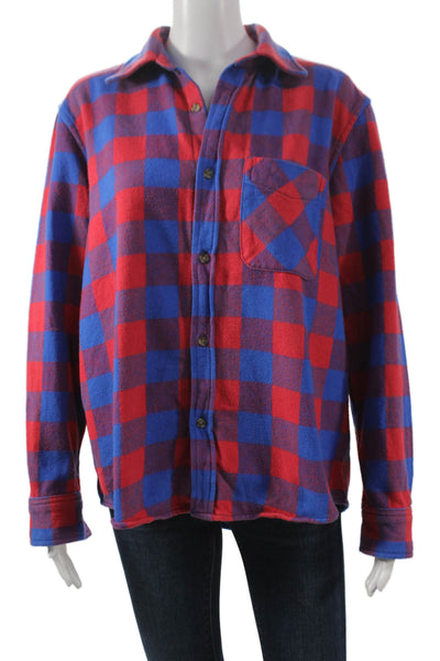TNA Womens Plaid Collared Button Up Shirt Blue Cotton Long Sleeve Size XS