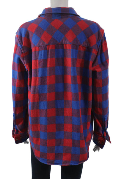 TNA Womens Plaid Collared Button Up Shirt Blue Cotton Long Sleeve Size XS
