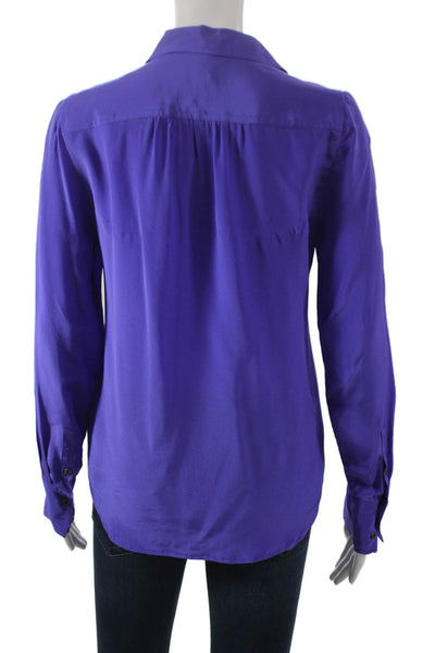 J Crew Women Basic Silk Collared Button-Up Long Sleeve Top Purple Size 0