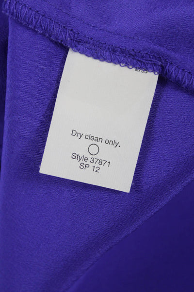 J Crew Women Basic Silk Collared Button-Up Long Sleeve Top Purple Size 0