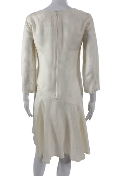 Club Monaco Womens Ivory Silk Checked V-Neck Shift Dress 3/4 Sleeve Size 00