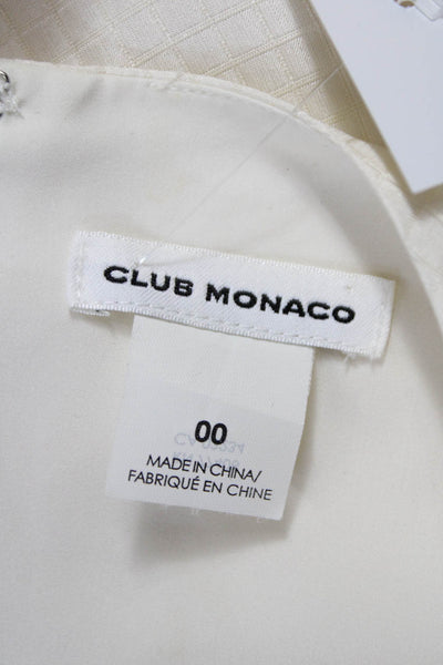 Club Monaco Womens Ivory Silk Checked V-Neck Shift Dress 3/4 Sleeve Size 00