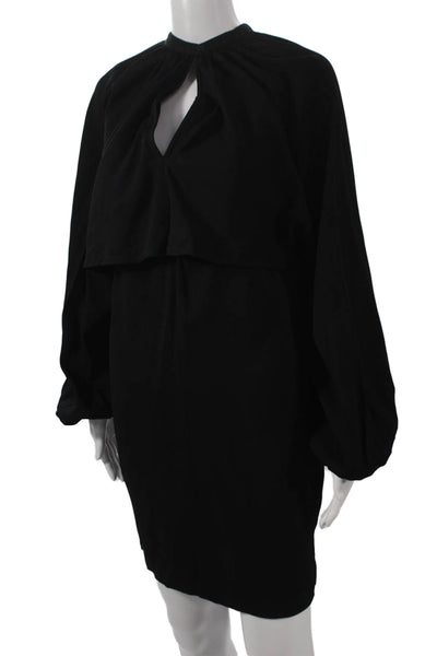 COS Women Mini Dress Black Long Sleeve High Neck Button Size 2