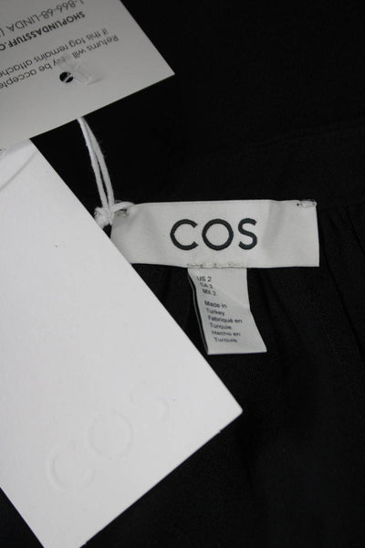 COS Women Mini Dress Black Long Sleeve High Neck Button Size 2