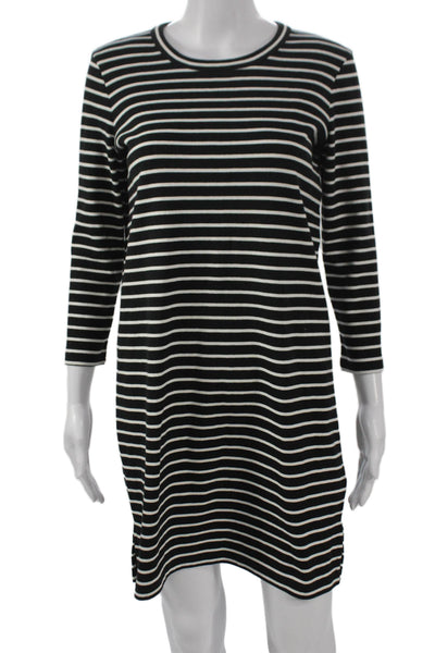 Madewell Women T-Shirt Dress Black Striped 3/4 Sleeve Midi Size XS