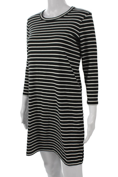 Madewell Women T-Shirt Dress Black Striped 3/4 Sleeve Midi Size XS