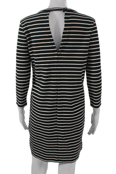 Madewell Women T-Shirt Dress Black Striped 3/4 Sleeve Midi Size XS