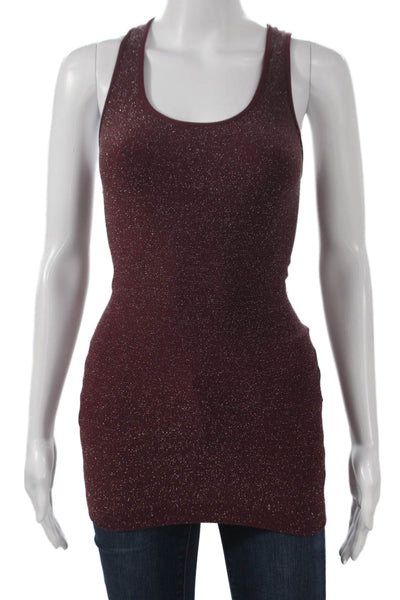 Phat Buddha Women Basic Sparkly Scoop Neck Sleeveless Tank Purple Size One Size