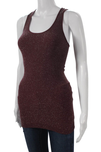 Phat Buddha Women Basic Sparkly Scoop Neck Sleeveless Tank Purple Size One Size
