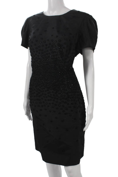 Jason Wu Women Sheath Dress Black Short Sleeve Round Neck Polyester Zip Size L