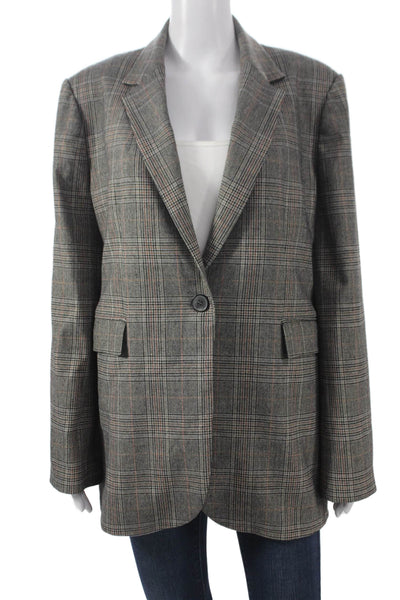 Zara Womens Gray Plaid Basic Jacket Button Polyester Long Sleeve Size XL