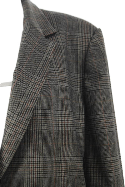 Zara Womens Gray Plaid Basic Jacket Button Polyester Long Sleeve Size XL