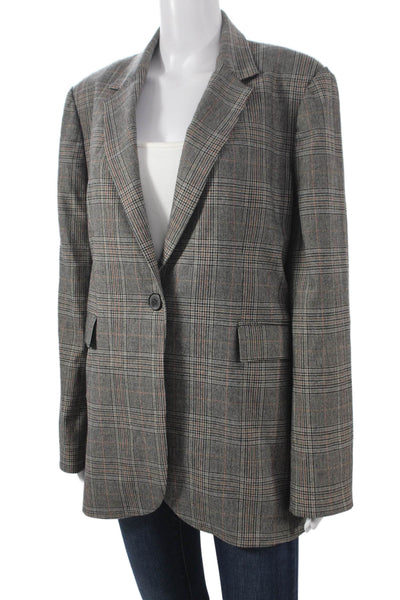 Zara Womens Gray Plaid Basic Jacket Button Polyester Long Sleeve Size XL
