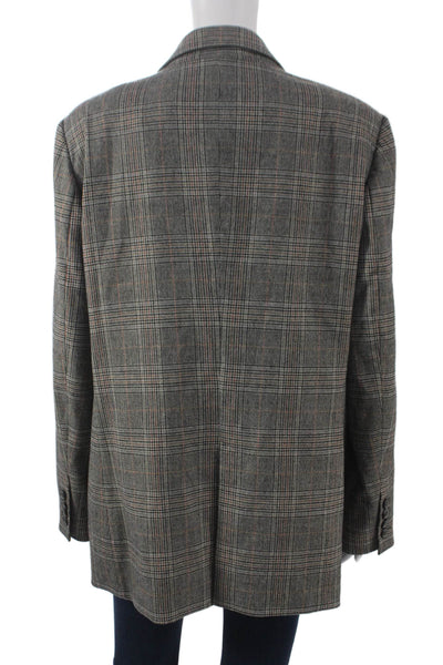 Zara Womens Gray Plaid Basic Jacket Button Polyester Long Sleeve Size XL